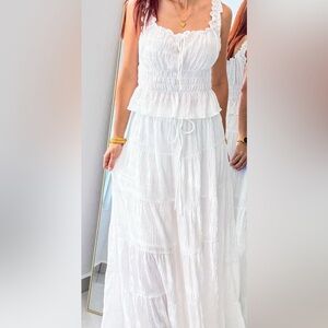 SET! Clinched Waist Top with White Tiered Maxi Skirt with Drawstring Waist